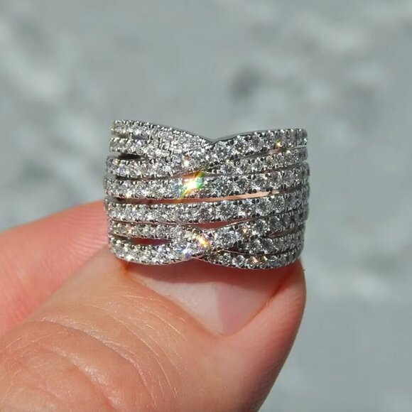 NEW 14K White Gold Diamond Ring Band Chunky Thick Ring Band - Picture 2 of 5